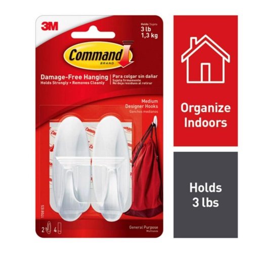 3M Command Medium Plastic Designer Hooks 3.125 in. L 2 pk