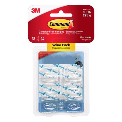 3M Command Mini Plastic Hook 1.08 in. L 18 pk