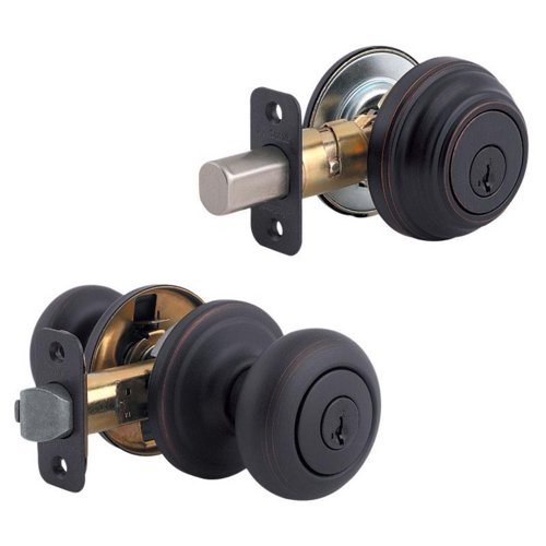 Kwikset SmartKey Juno Venetian Bronze Deadbolt and Entry Door Knob KW1 1-3/4 in.