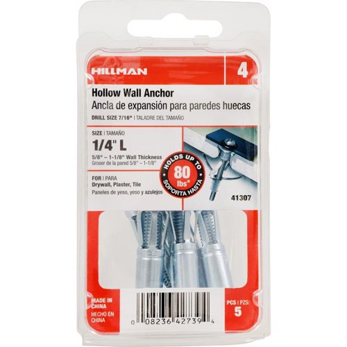 HILLMAN 1/4 in. D X 3 in. L Steel Pan Head Hollow Wall Anchors 5 pk