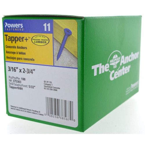 HILLMAN Tapper 3/16 in. D X 2.75 in. L Steel Flat Head Concrete Screw Anchor 100 pk