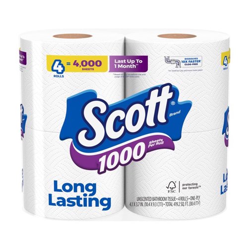 Scott Toilet Paper 4 Rolls 1000 sheet 4 in. – Paper Products | City Lumber | Your One Stop Shop Hardware, Building Supplies & Tools in Texas San Angelo, Texas