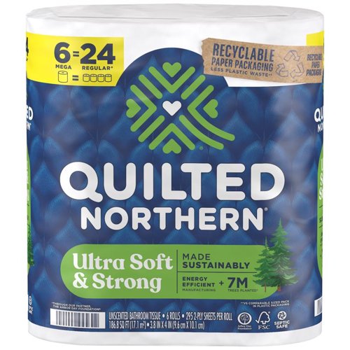 Quilted Northern Ultra Soft & Strong Toilet Paper 6 Rolls 295 sheet 186.8 sq ft
