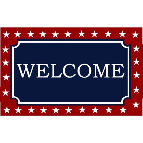 Rockport Premium Americana 18 in. W X 28 in. L Multi-Color Welcome with Star Border Coir Door Mat