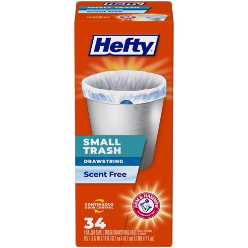 Hefty 4 gal No Scent Trash Bags Drawstring 34 pk