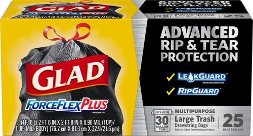 Glad ForceFlex Plus 30 gal No Scent Trash Bags Drawstring 25 pk