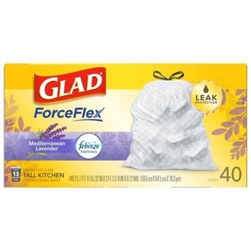 Glad ForceFlex 13 gal Lavender Tall Kitchen Bags Drawstring 40 pk