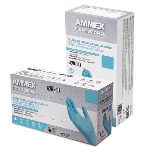 Ammex Professional Nitrile Disposable Exam Gloves Large Blue Powder Free 100 pc
