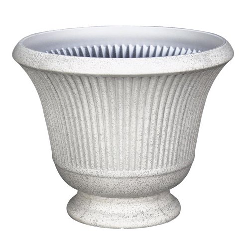 L&G 12.9 in. H X 16 in. D Polyresin Pedestal Urn Planter Stone