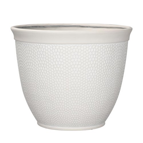 L&G 13 in. H X 16 in. D Polyresin Shea Planter White