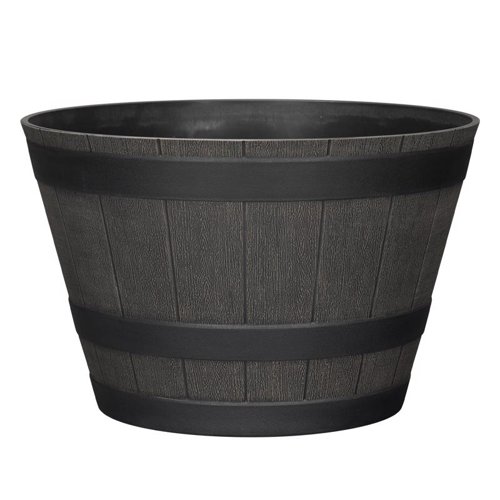 L&G 9 in. H X 14 in. W X 14 in. D X 14 in. D Polyresin Whiskey Barrel Planter Brown