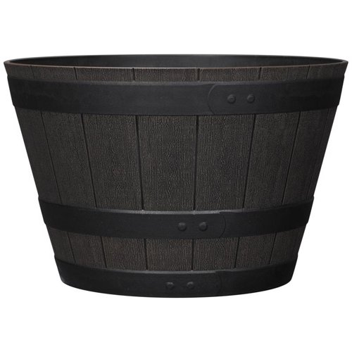 L&G 12 in. H X 19 in. W X 19 in. D X 19 in. D Polyresin Whiskey Barrel Planter Brown