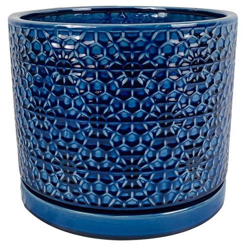 Border Concepts 7.25 in. H X 6.25 in. W X 12 in. D Ceramic Amelia Planter Blue