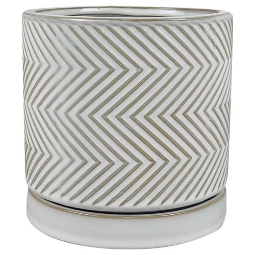 Border Concepts 6 in. D Ceramic Cross Pattern Planter White