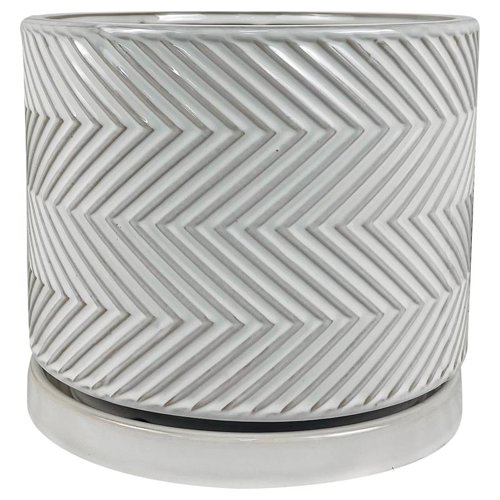 Border Concepts 8 in. D Ceramic Cross Pattern Planter White