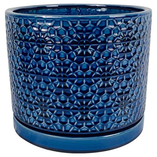 Border Concepts 10 in. D Ceramic Amelia Flower Pot Blue
