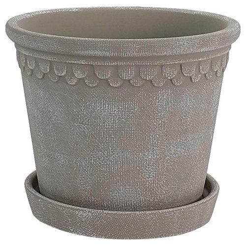 Border Concepts 8 in. W Ceramic Fringe Planter Beige