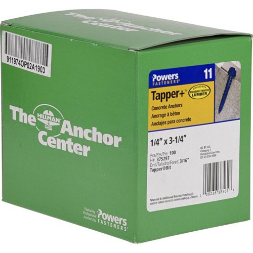 HILLMAN Tapper 1/4 in. D X 3.25 in. L Steel Hex Head Concrete Screw Anchor 100 pk