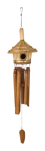 Woodstock Chimes Asli Arts Brown Bamboo 32 in. Thatched Roof Birdhouse Wind Chime