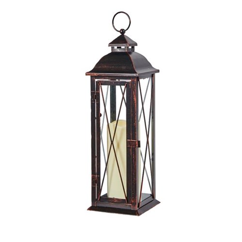 Smart Living 16 in. Glass/Metal Siena Bronze LED Candle Lantern
