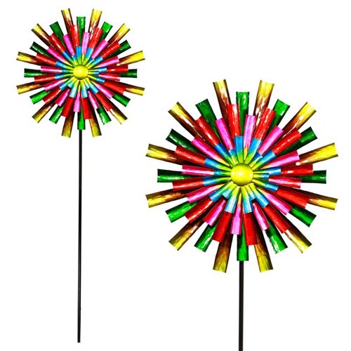 Alpine Multicolored Metal 81 in. H X 26 in. L X 7 in. W Prismatic Colorful Flower Wind Spinner