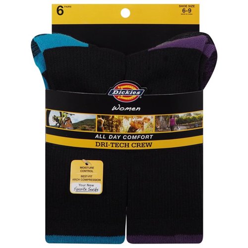 Dickies Dri-Tech Women's 6-9 Crew Socks Assorted