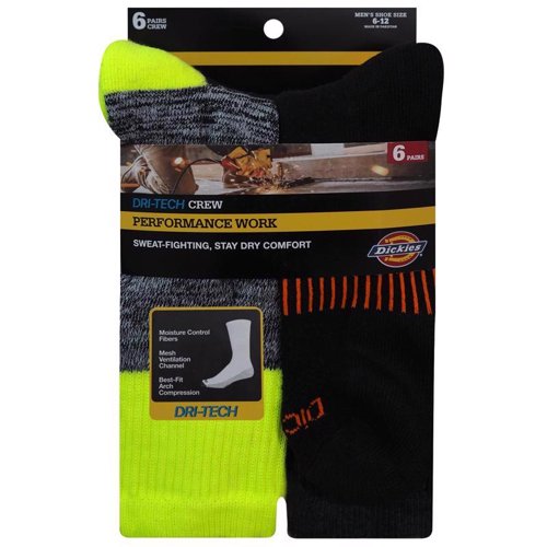 Dickies Dri-Tech Men's 6-12 Crew Socks Assorted