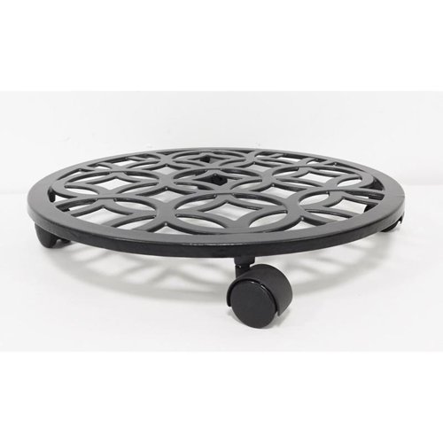 Living Accents 3 in. H Black Iron/Plastic Wheeled Plant Stand