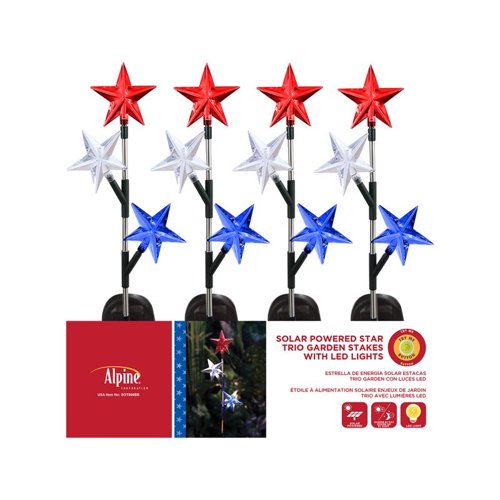Alpine Multicolored Acrylic/Metal 33 in. H X 6 in. L X 4 in. W Patriotic Solar Garden Stake