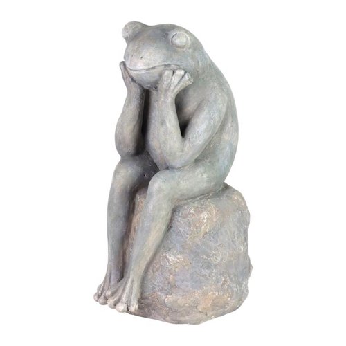 Exhart Fiberglass/MGO Gray 15.5 in. Frog Sitting On Stone Garden Statue