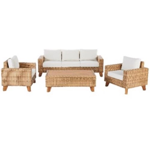 Living Accents Guinevere 4 pc Light Brown Wicker Deep Seating Set Ivory