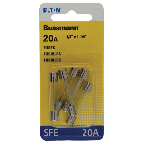 Bussmann 20 amps SFE Clear Glass Tube Fuse 5 pk