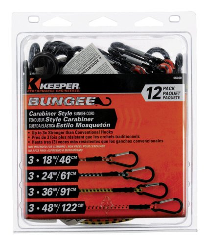 Keeper Assorted Carabiner Style Bungee Cord 18 in. L X 0.315 in. 12 pk