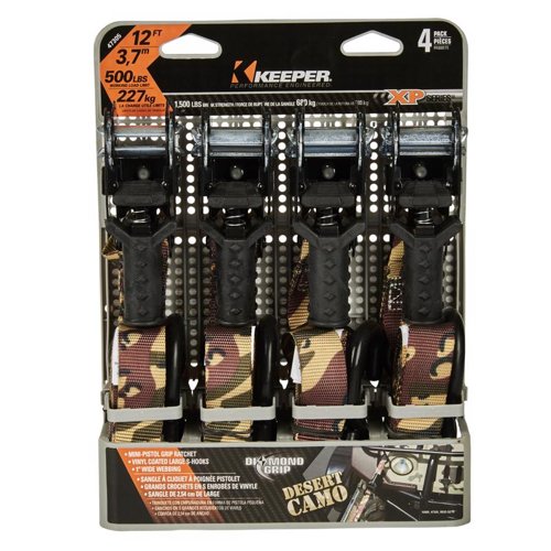 Keeper 1 in. W X 12 ft. L Camo Tie Down w/Ratchet 500 lb 4 pk