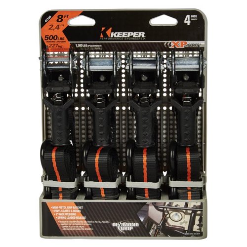 Keeper 1 in. W X 8 ft. L Black/Orange Ratchet Tie Down Strap 500 lb 4 pk