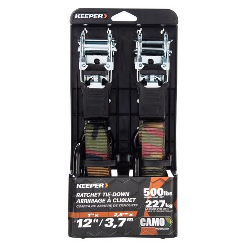Keeper 1 in. W X 12 ft. L Camo Tie Down w/Ratchet 500 lb 2 pk