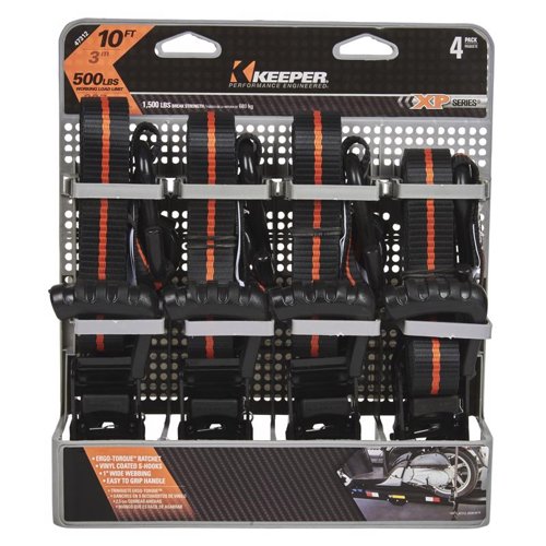 Keeper Ergo-Torque 1 in. W X 10 ft. L Black Ratchet Tie Down Strap 500 lb 4 pk