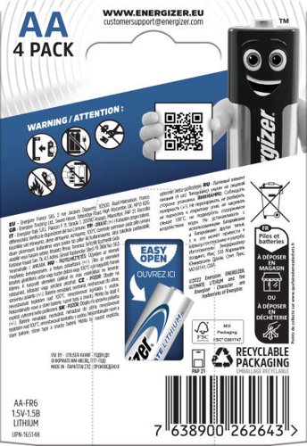 Energizer Ultimate AA Lithium Battery (Pack of 4) 632964