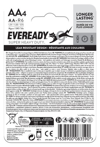 Eveready Super Heavy Duty AA Batteries (Pack of 4) R6B4UP