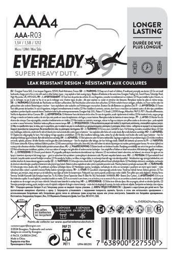 Eveready Super Heavy Duty AAA Batteries (Pack of 4) RO3B4UP