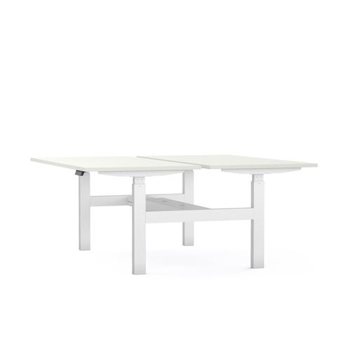 Power assisted height-adjustment Axel bench desk W. 140 x D. 80 cm - Snow White Melamine worktop 25 mm thick - White smooth metal legs
