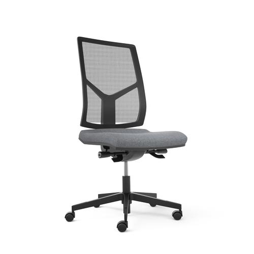 Opus Chair - synchro mechanism with tension control + Seat depth adjustment - Seat storm grey Bondaï fabric - High Back Black nylon - base Black mesh 