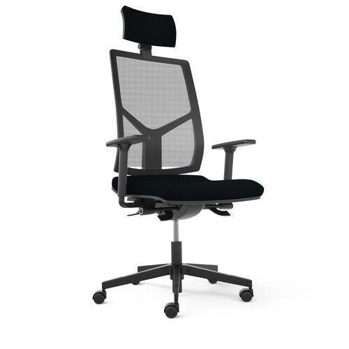 Opus Chair - synchro mechanism with tension control + Seat depth adjustment + headrest - Seat Black Bondaï fabric - High Back Black nylon - base Black