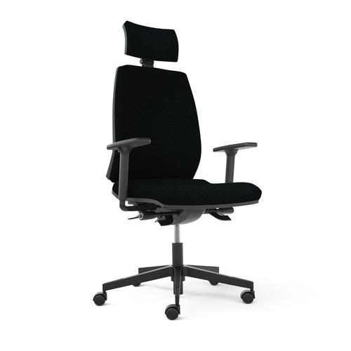 Opus Chair - synchro mechanism with tension control + Seat depth adjustment + headrest - Seat and back Black Bondaï fabric  - base Black nylon - soft-
