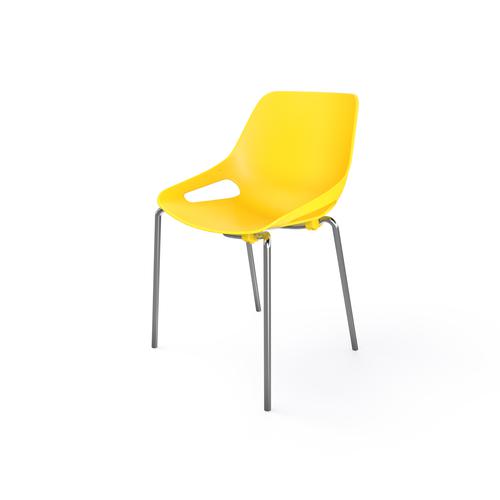 Rosalie 4 legs Chair without cushion pad - Legs in chrome metal finish- Seat in yellow polypropylene