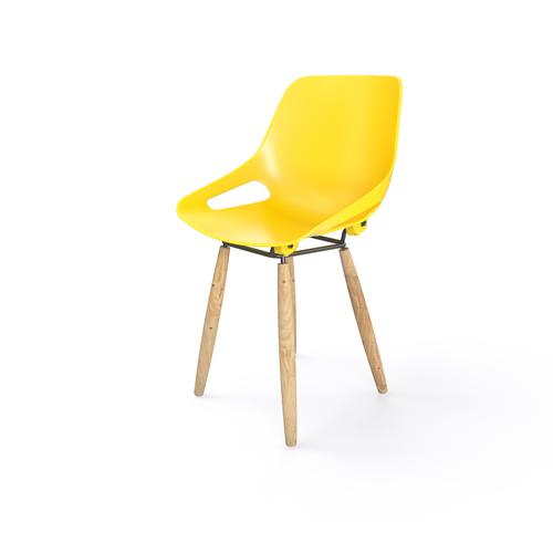 Rosalie 4 legs Chair without cushion pad - Legs in natural varnish beech multiply - Seat in yellow polypropylene