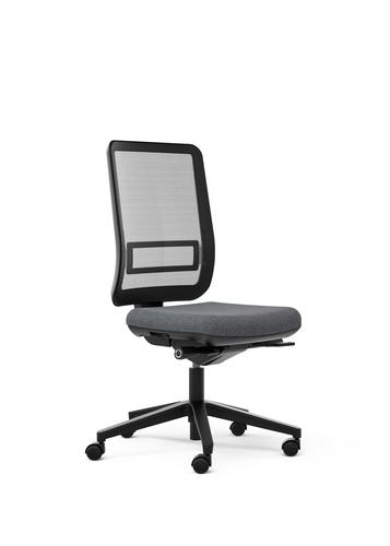 Oscar Chair - High Back - ergonomic mechanism - Black mesh backrest + Black shell - Seat in storm grey Bondaï fabric  - base in Black nylon - soft-flo