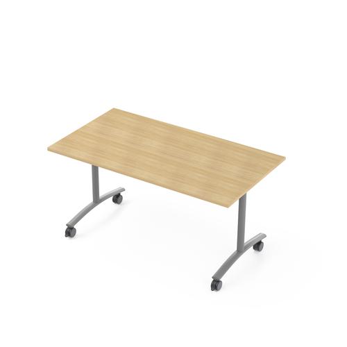 Modular Light Oak Melamine Rectangular flip-top Table W. 140 x D. 80 x H. 73.5 cm - Melamine worktop th. 25 mm aluminium grey smooth metal metal legs 