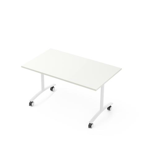 Modular Snow White Melamine Rectangular flip-top Table W. 120 x D. 80 x H. 73.5 cm - Melamine worktop th. 25 mm White smooth metal metal legs on casto