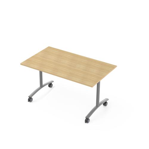 Modular Light Oak Melamine Rectangular flip-top Table W. 120 x D. 80 x H. 73.5 cm - Melamine worktop th. 25 mm aluminium grey smooth metal metal legs 